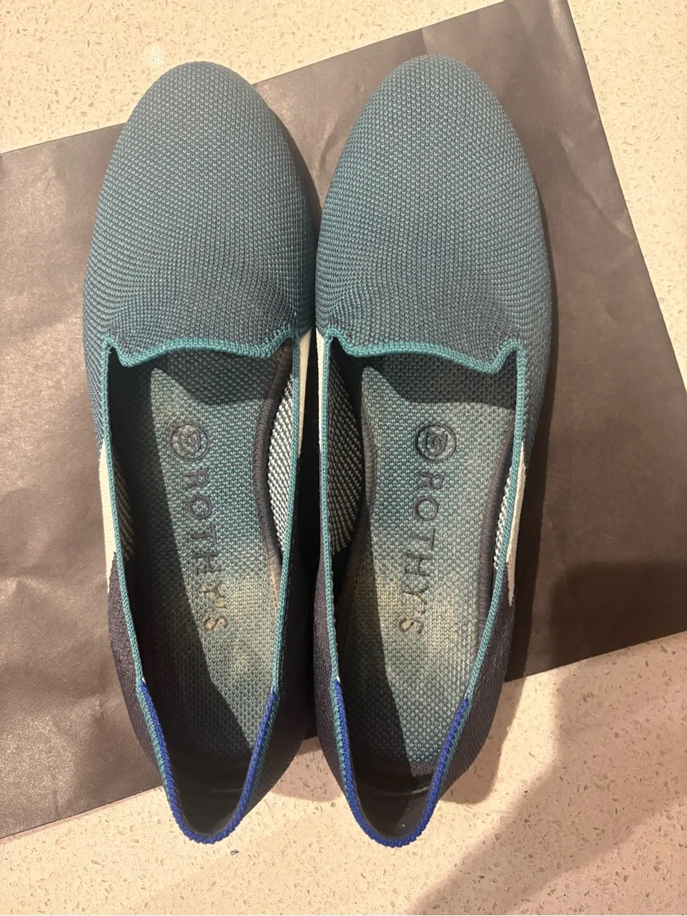 Rothy’s Knit Slip-On Flats in Teal and Navy - Unbranded